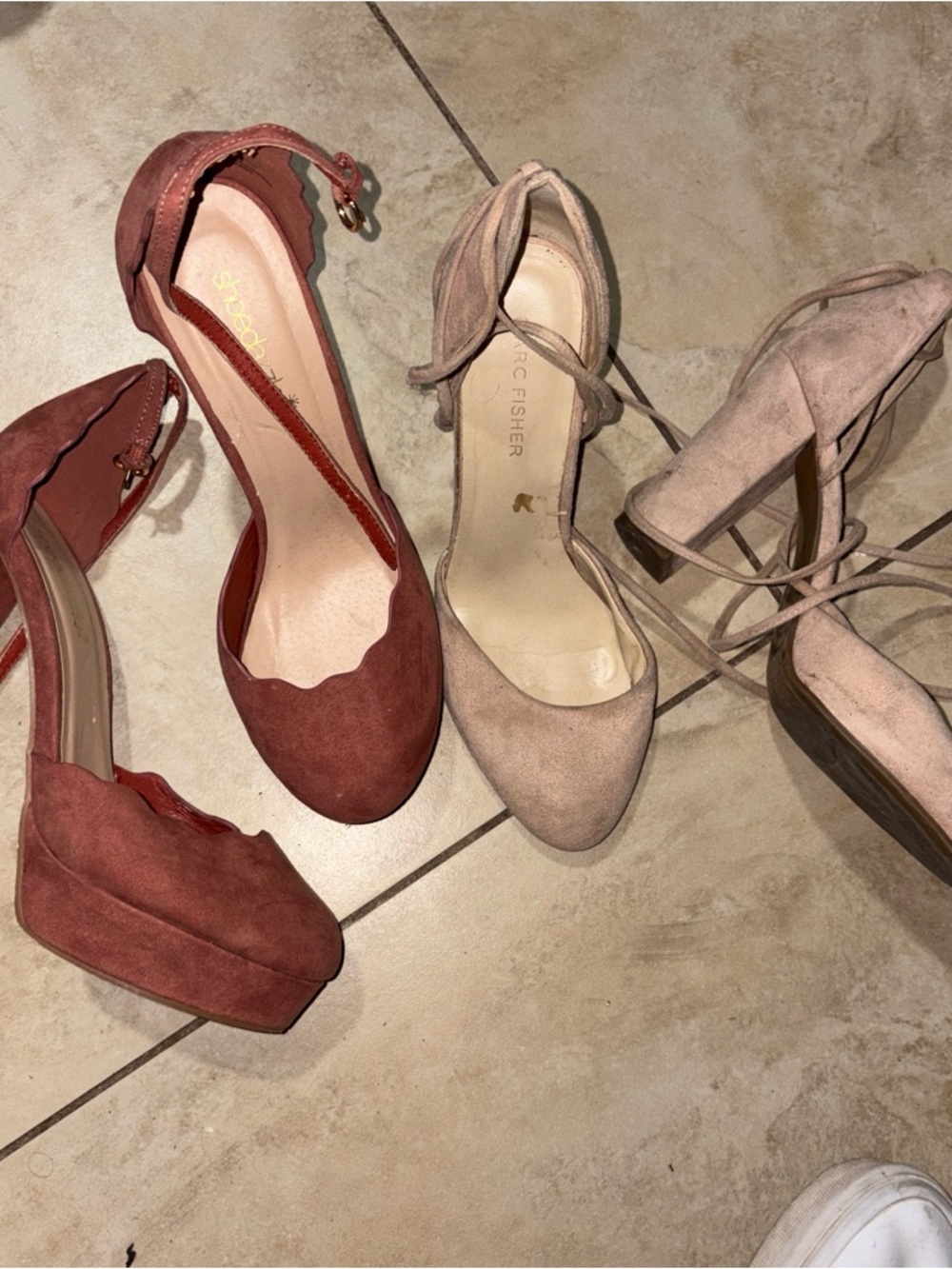 Women’s Suede Ankle-Strap Heels in Dusty Rose and Blush